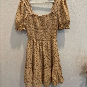 Tan Smocked Ruffled Mini Sundress